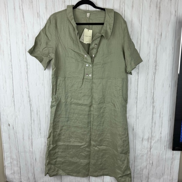 Grae Cove NWT 100% linen green shift dress Large - Picture 1 of 7
